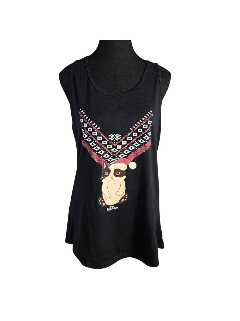 NWOT | Holiday Cat Graphic Fair Isle Black Racerback Tank Top Tee | XXL - Picture 2 of 6